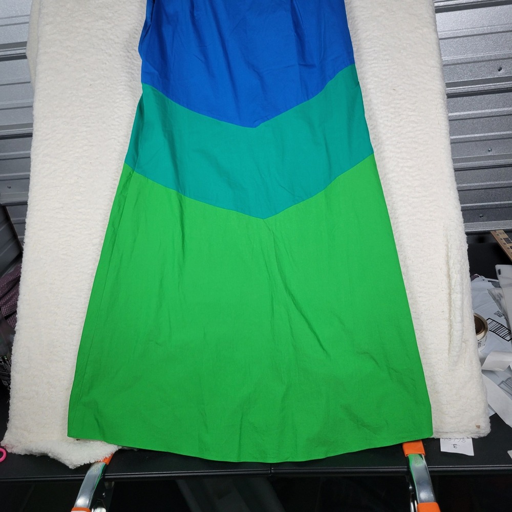 Simon Miller Mango Dress Womens S Blue Green Colorblock Strapless Wrap Midi Knot - Picture 15 of 16